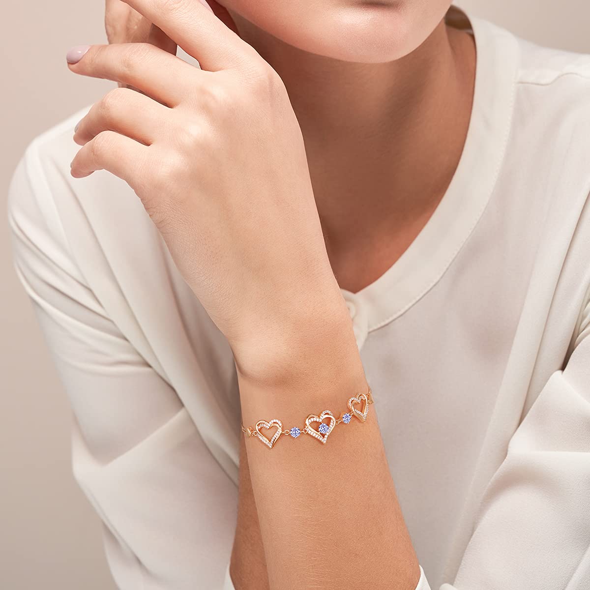 Customizable Birthstone Bracelet with Adjustable Center Buckle. For Mom, Wife, Daughter