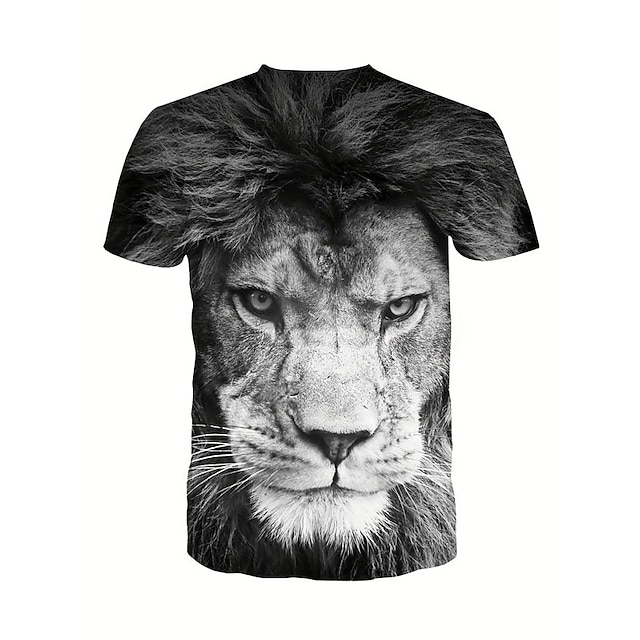 Vintage Animal Lion 3D Print Crew Neck T-Shirt for Outdoor Sports and Daily Wear - Short Sleeve Graphic Tee